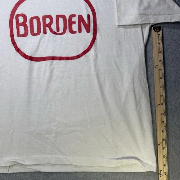 Vintage 90s Borden Logo Single Stitch T-Shirt XXL White Red Made USA - Picture 6 of 8